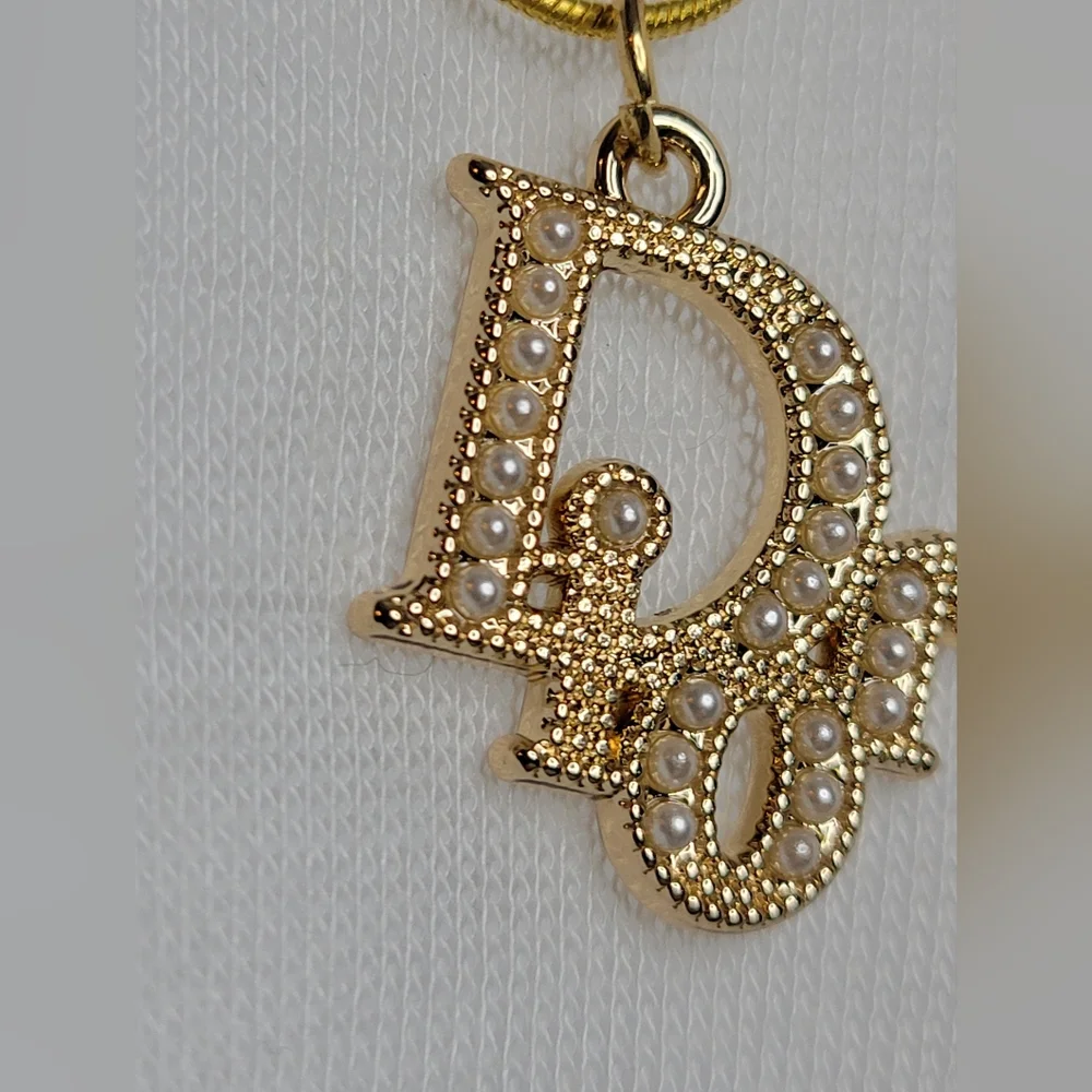 Dior Pearl Gold Zip Pull, Pendant, 18" Gold Plated Chain, Necklace, Box & Bow - Picture 3 of 4
